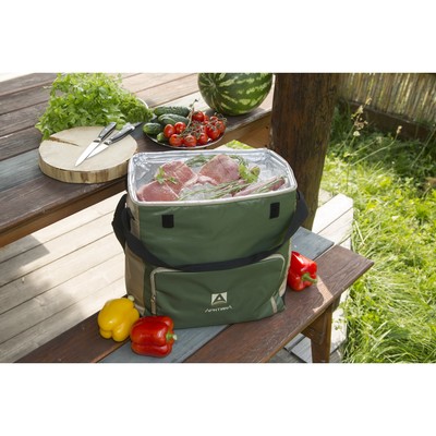 Термосумка «Арктика» на молнии, объём 30 л, с люком, зелёная