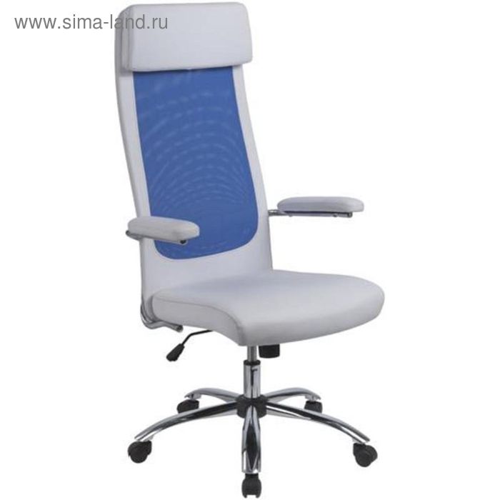 Кресло для руководителя EChair 507 TPU белое/синее (искусственная кожа/сетка/металл) - Фото 1