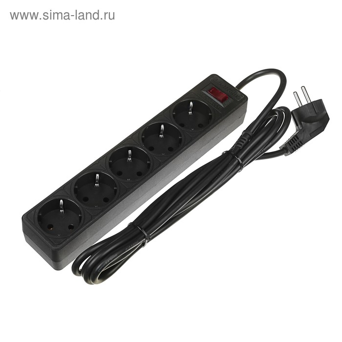 Сетевой фильтр Smartbuy One, 5 розеток, 3 м, 10 А, 2200 Вт, с заземлением, чёрный - Фото 1
