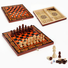 Настольная игра 3 в 1 "Хохлома красная": шахматы, шашки, нарды, деревянные большие 40х40 см - фото 321618691