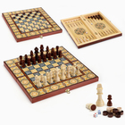 Настольная игра 3 в 1 "Мозаика": шахматы, нарды, шашки, доска дерево 40 х 40 см - Фото 1