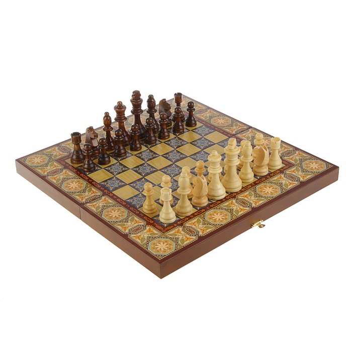 Настольная игра 3 в 1 &quot;Мозаика&quot;: шахматы, нарды, шашки, доска дерево 40 х 40 см