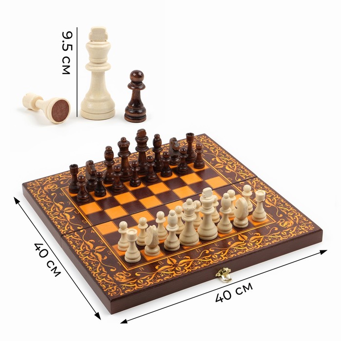 Шахматы деревянные &quot;Дракон&quot;, 40 х 40 см, король h-9 см, пешка h-4.5 см