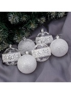 Ёлочные игрушки «Изморозь», шары новогодние, d=6 см, набор 6 шт., кружева, белый - Фото 5