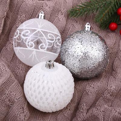 Ёлочные игрушки «Изморозь», шары новогодние, d=8 см, набор 9 шт., сетка, белый/серебро