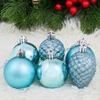Ёлочные игрушки «Небесный», набор 8 шт. (4 шара d=5 см, 4 шишки), голубой - Фото 2