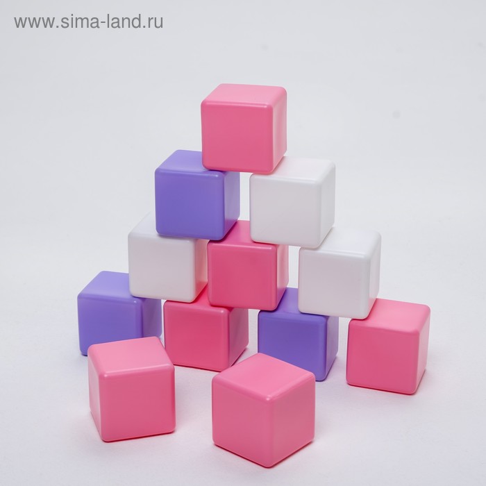 Набор цветных кубиков, 12 шт, 6 х 6 см, цвет розовый - Фото 1