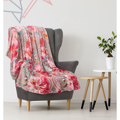 Плед "Этель корал" 1,5 сп. Пионы 150х200 см, 100% п/э, корал-флис, двухсторонний 210 гр/м²