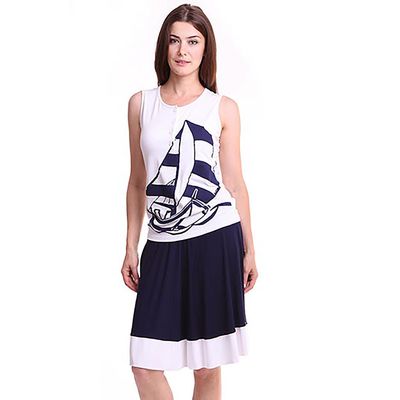 Костюм женский (майка, юбка), цвет белый/тёмно-синий, рост 158-164 см, размер 42