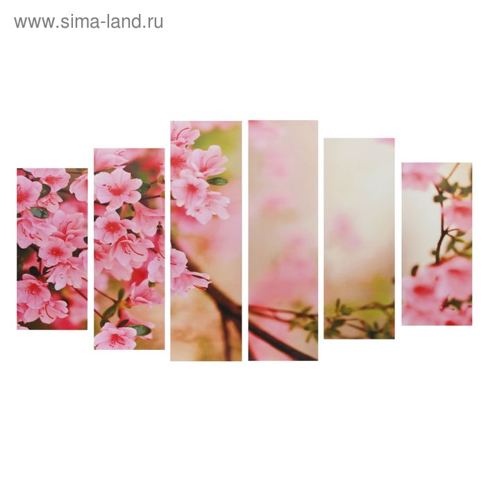 Картина модульная на подрамнике "Цветы сакуры" 2-25*57,5; 2-25*74,5; 2-25*84,5, 150*84,5см - Фото 1