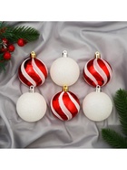 Ёлочные игрушки «Сюрприз», шары новогодние, набор 6 шт., d=6 см, красный/белый - Фото 3