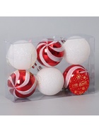 Ёлочные игрушки «Сюрприз», шары новогодние, набор 6 шт., d=6 см, красный/белый - Фото 4