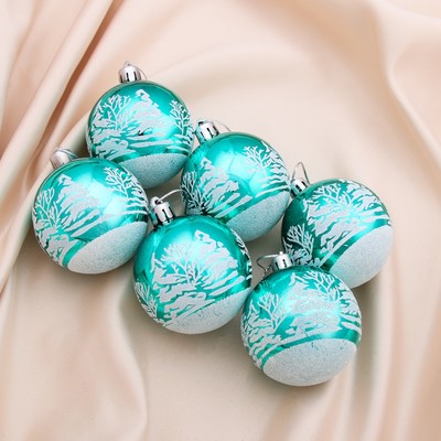 Ёлочные игрушки «Изумрудик - зимний лес», шары новогодние, d=6 см, 6 шт., зелёный