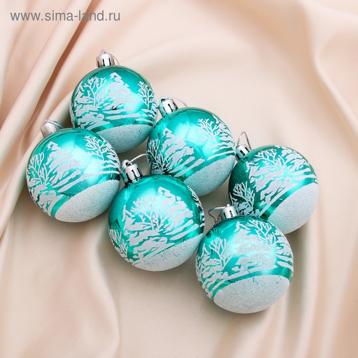 Ёлочные игрушки «Изумрудик - зимний лес», шары новогодние, d=6 см, 6 шт., зелёный - Фото 1