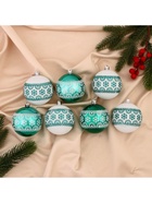 Ёлочные игрушки «Изумрудик-снежный орнамент», шары новогодние, d=8 см, набор 7 шт., бело-зелёный - Фото 2