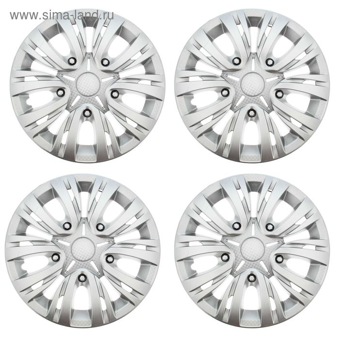 Колпаки колесные R=13 «ЛИОН», серебристый карбон, набор 4 шт. - Фото 1