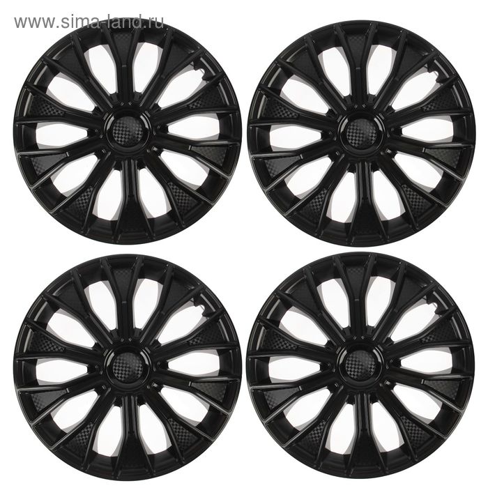 Колпаки колесные R14 "ВОЛТЕК", черный глянец карбон, набор 4 шт. - Фото 1