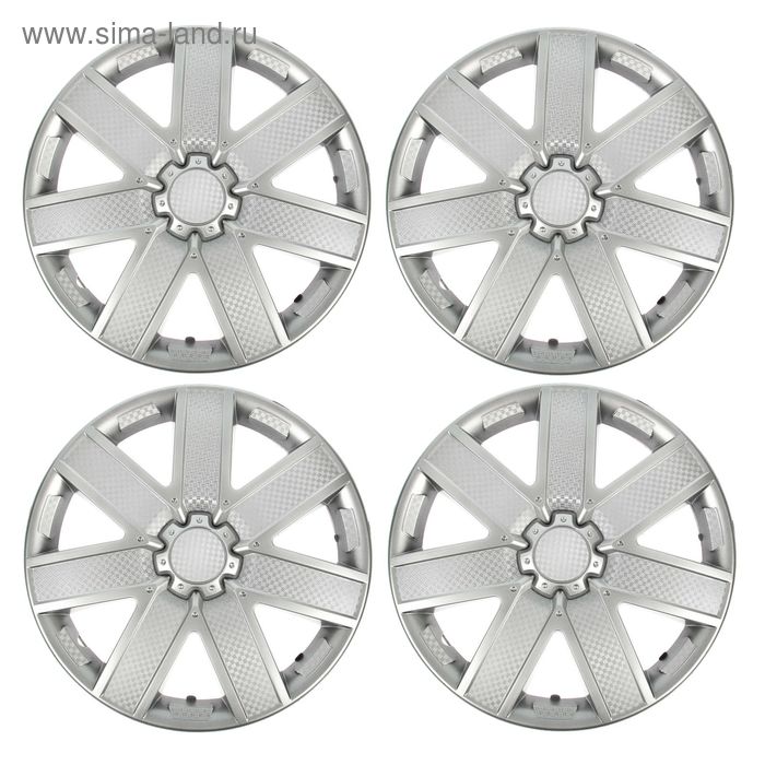 Колпаки колесные R14 "ГАЛАКСИ", серебристый карбон, набор 4 шт. - Фото 1