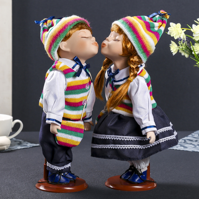 Кукла коллекционная парочка поцелуй набор 2 шт "В яркой полосатой одежде" 30 см