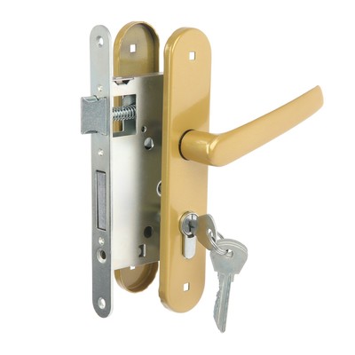 Замок врезной "Птимаш" 3В4-3.08, м/о 55 мм, с ручкой, 4 ключа, цвет золото