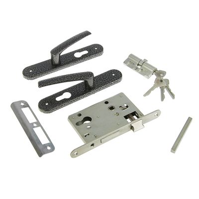Замок врезной «Птимаш» ЗВ4-3.08 (ЗВ4-1.55) серебро СТЯЖКИ м/о 55 Замок, 4 ключа