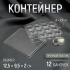 Контейнер для рукоделия, 12 баночек d = 2,3 см, 12,5 × 9,5 × 2 см, цвет прозрачный - фото 10253905