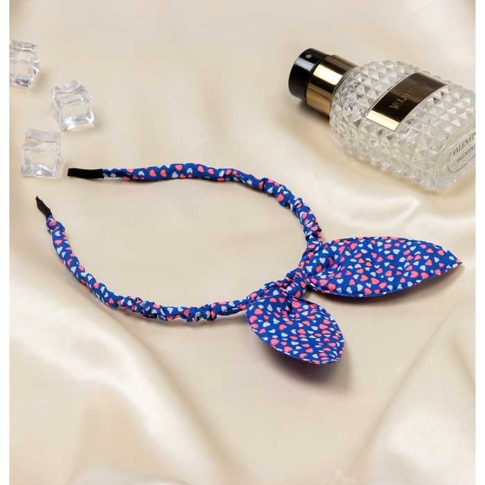 Ободок для волос Выбражулька «Веселые ушки», сердечки, синий - Фото 1