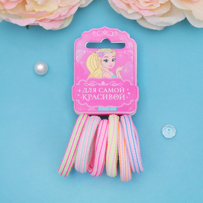 Резинка для волос "Махрушка полоска" (набор 6 шт) яркая, микс