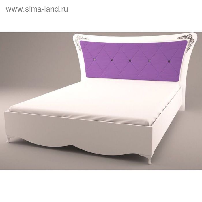 Кровать с мягкой спинкой Аделина с основанием, Белый глянец/Серебро - Фото 1