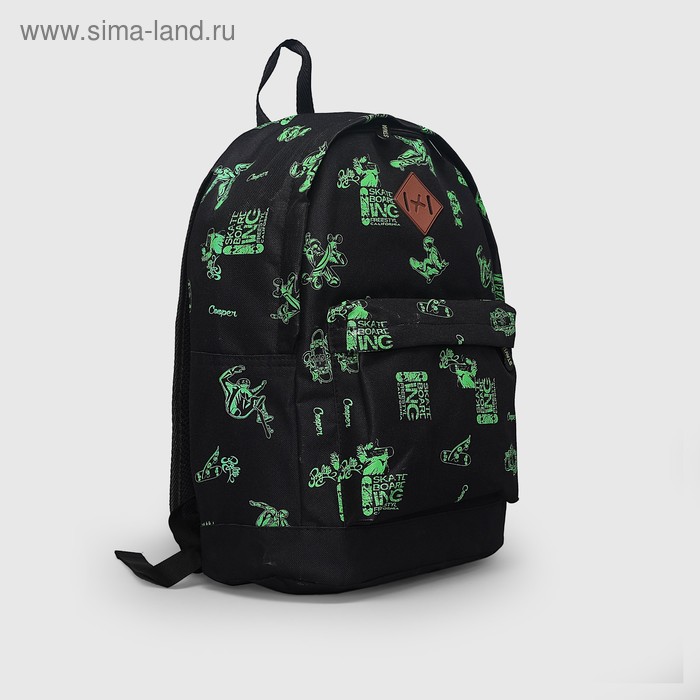 Рюкзак на молнии, 1 отдел, наружный карман, цвет чёрный/зелёный - Фото 1