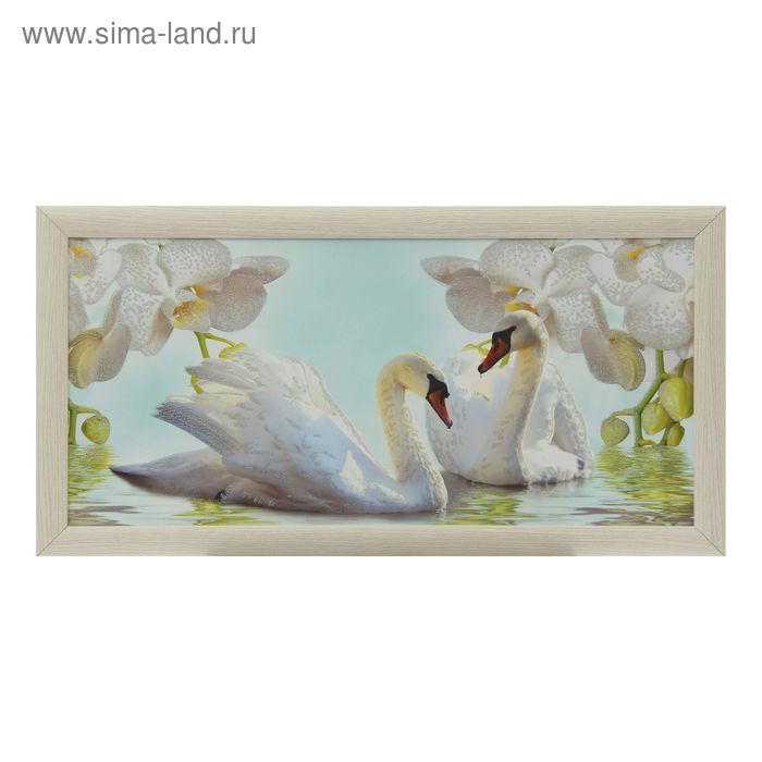 Картина "Лебеди в белом" 37х74 МДФ золото, светлая акация - Фото 1