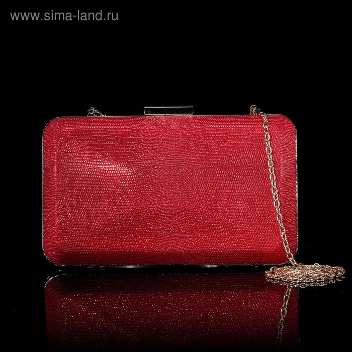 Клатч женский на фермуаре, 1 отдел, цепочка, цвет красный - Фото 1