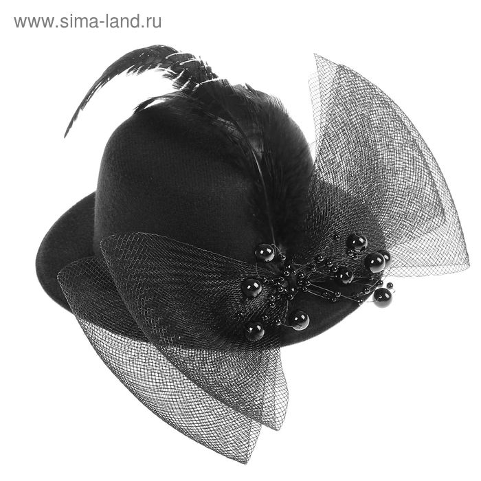 Карнавальный зажим шляпка "Загадка", цвет черный - Фото 1