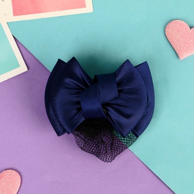 Заколка - автомат для волос «Бантик», с сеточкой для пучка, d=10 см, синяя