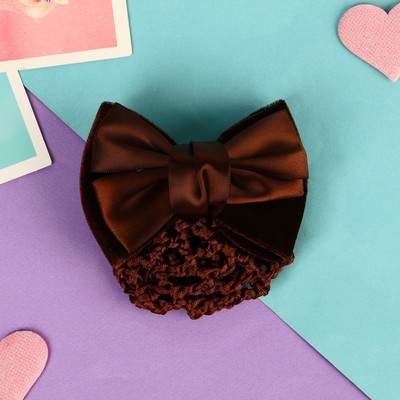 Заколка - автомат для волос «Бантик», с сеточкой для пучка, d=10 см, коричневая