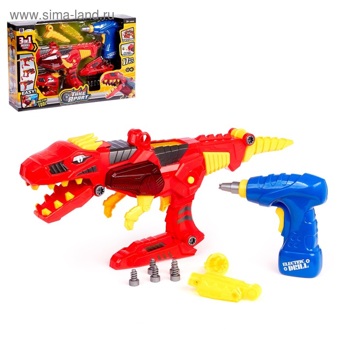 Конструктор «Динобластер» с электрическим шуруповёртом, 3 варианта сборки, 16 деталей - Фото 1