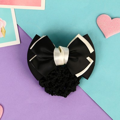 Заколка - автомат для волос QF «Бантик», с сеточкой для пучка, d=10 см, чёрная