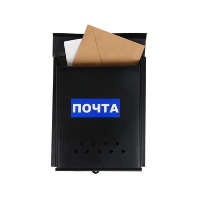 Ящик почтовый без замка (с петлёй), вертикальный, «Почта», чёрный