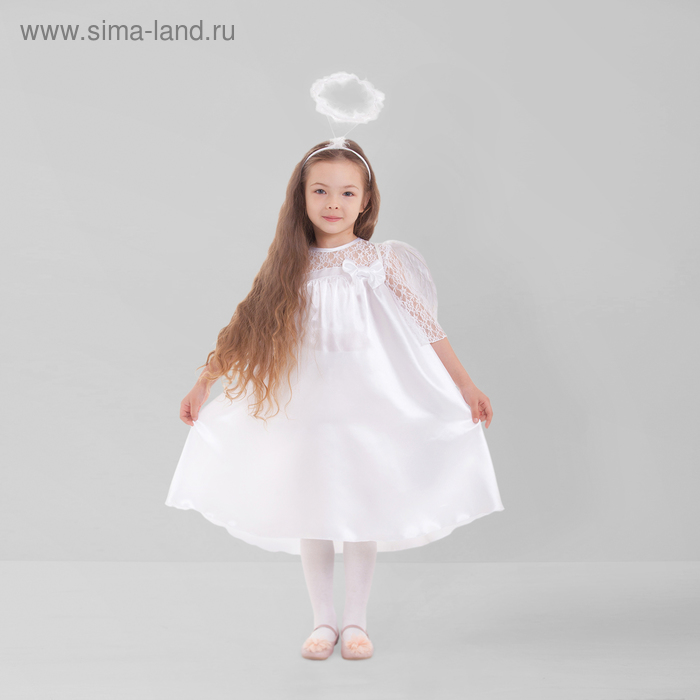Карнавальный костюм «Ангел», платье, рукав 3/4 гипюр, нимб, крылья, р-р 28, рост 98-104 см - Фото 1