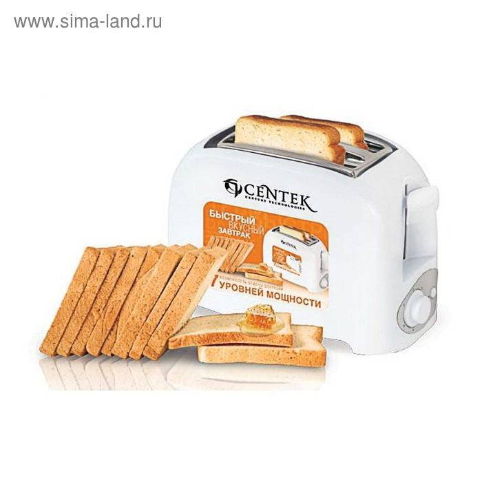 Тостер Centek CT-1420, 750 Вт, 7 уровней мощности, теплоизолирован. корпус, белый - Фото 1