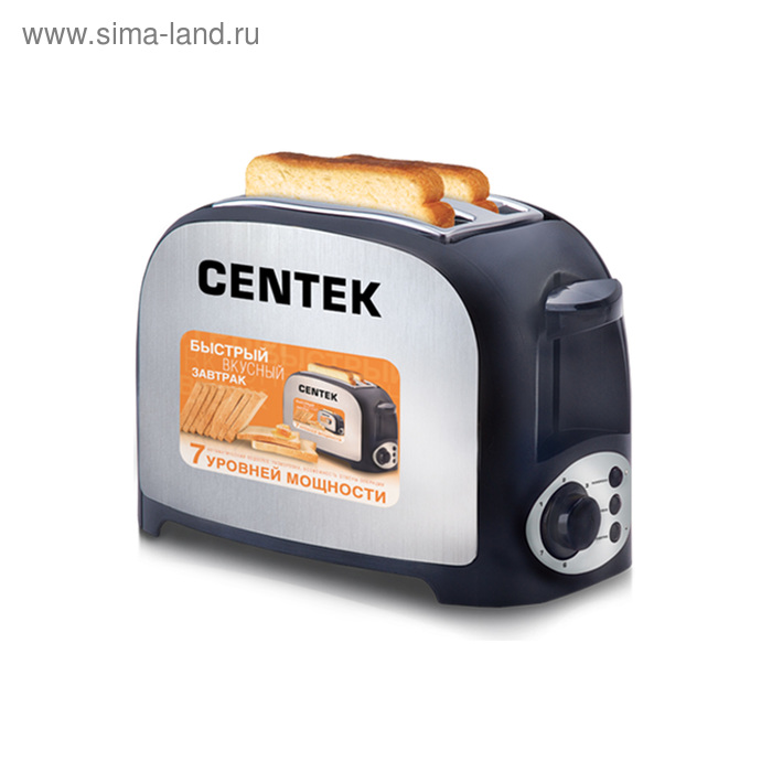 Тостер Centek CT-1421, 750 Вт, 7 режимов прожарки, 2 тоста, черный - Фото 1