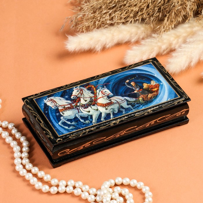 Шкатулка - купюрница «Тройка», 8,5×17 см, лаковая миниатюра - фото 1906861753