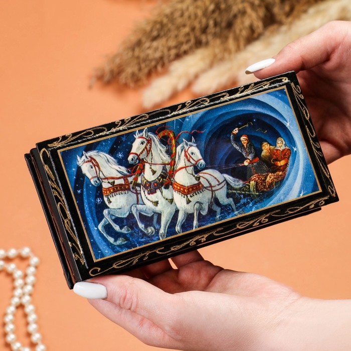 Шкатулка - купюрница «Тройка», 8,5×17 см, лаковая миниатюра - фото 1906861755
