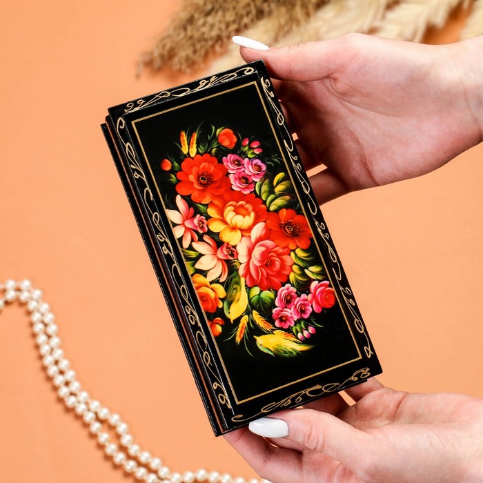 Шкатулка - купюрница «Полевые цветы», 8,5×17см, лаковая миниатюра - фото 1906861761