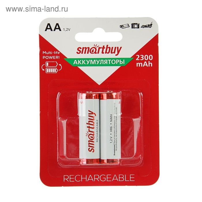 Аккумулятор Smartbuy, Ni-Mh, AA, HR6-2BL, 1.2В, 2300 мАч, блистер, 2 шт. - Фото 1