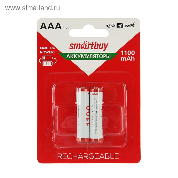 Аккумулятор Smartbuy, Ni-Mh, AAA, HR03-2BL, 1.2В, 1100 мАч, блистер, 2 шт. - Фото 1