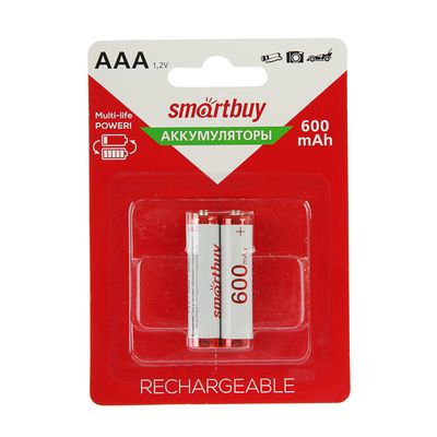 Аккумулятор Smartbuy, Ni-Mh, AAA, HR03-2BL, 1.2В, 600 мАч, блистер, 2 шт.