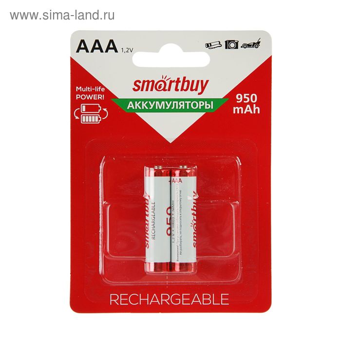 Аккумулятор Smartbuy, Ni-Mh, AAA, HR03-2BL, 1.2В, 950 мАч, блистер, 2 шт. - Фото 1