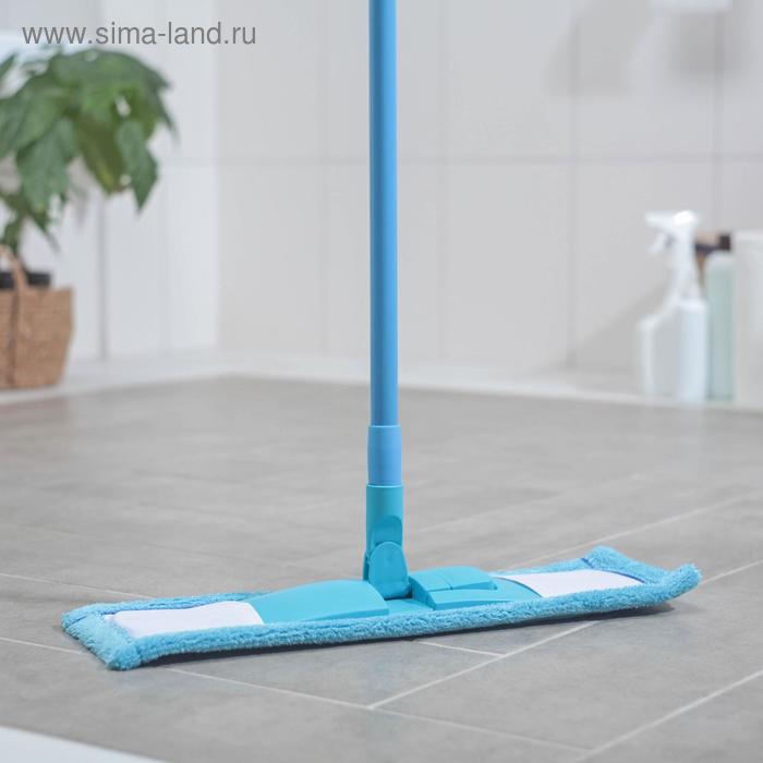 Швабра для мытья пола плоская, телескопическая ручка 68-120 см, насадка микрофибра 40×10 см, цвет голубой - Фото 1