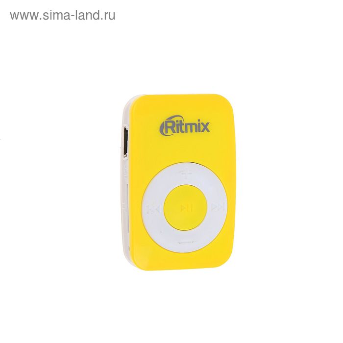 MP3 плеер RITMIX RF-1010, MIcroSD до 16Гб, клипса, световая индикация, желтый - Фото 1